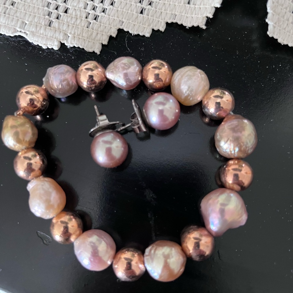 Honora plum pink and white pearls.  Matching plum pearl
